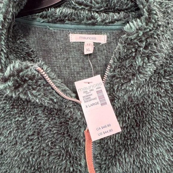 Maurices Forest Green Teddy Jacket with pockets and quarter zip XL NEW - Picture 3 of 3